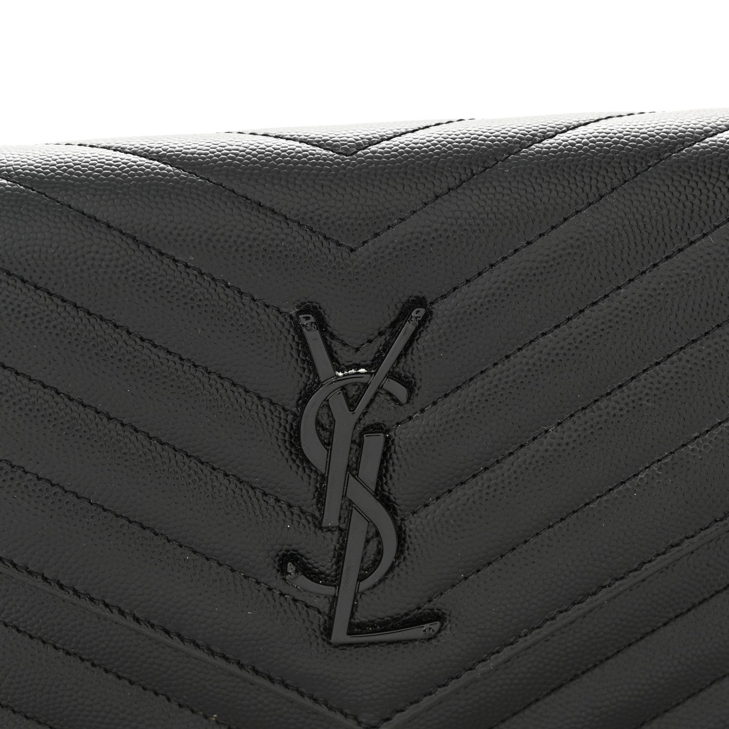 Saint Laurent Grain De Poudre Matelasse Chevron Monogram Monochrome Chain Wallet Black 10 of 12