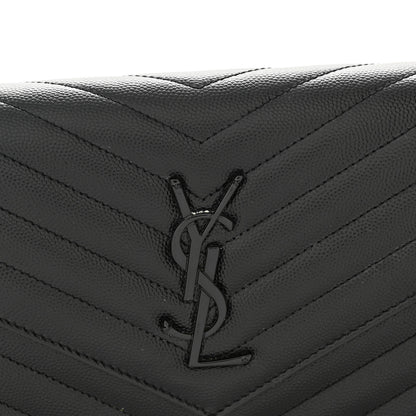 Saint Laurent Grain De Poudre Matelasse Chevron Monogram Monochrome Chain Wallet Black 10 of 12