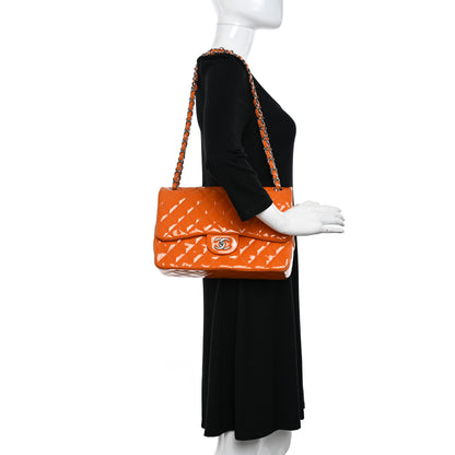 Chanel Patent Quilted Jumbo Double Flap Orange 2 of 16