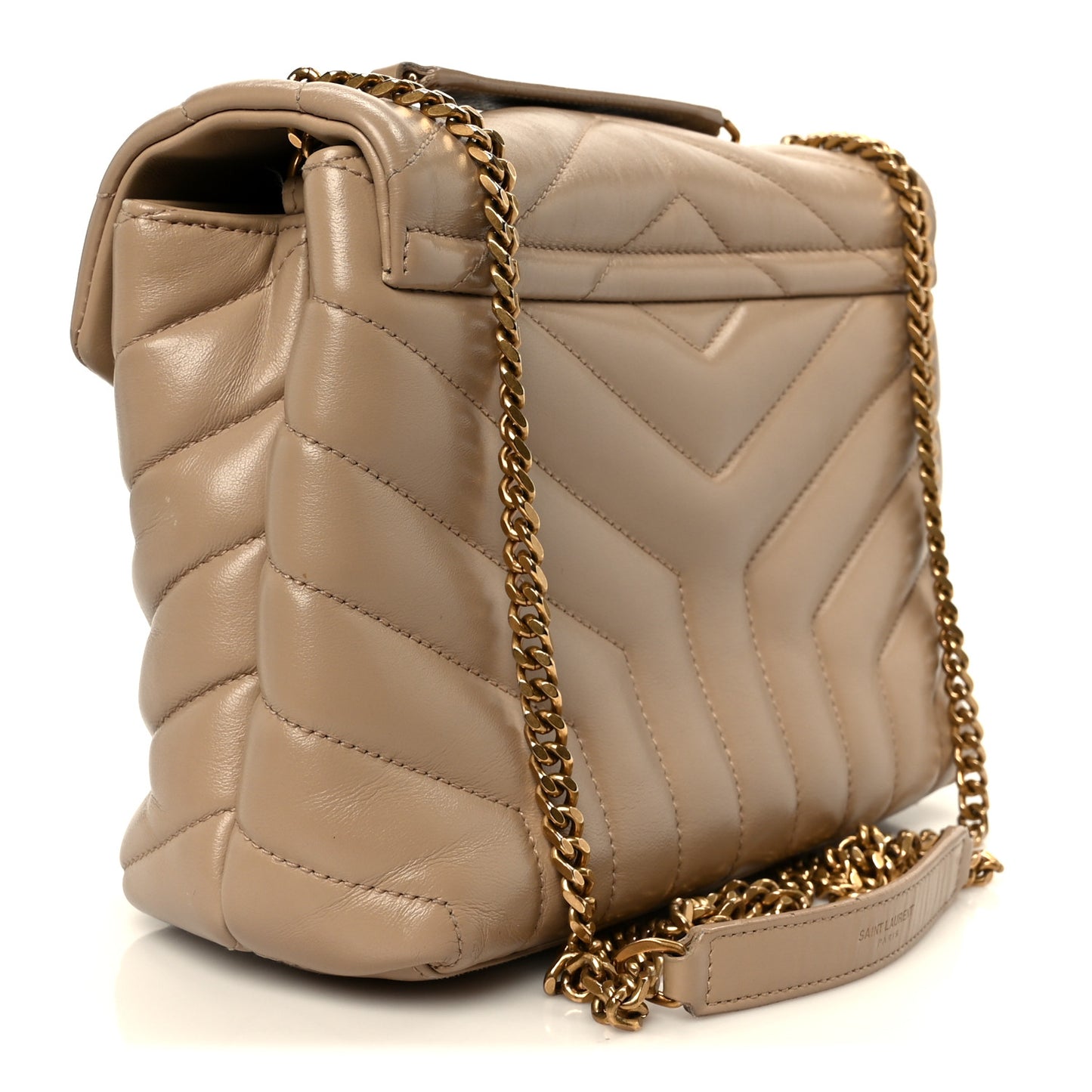 Calfskin Y Quilted Monogram Small Loulou Chain Satchel Dark Beige