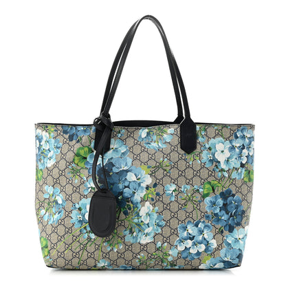 Gucci GG Supreme Monogram Blooms Medium Reversible Tote Beige Blue Navy 1 of 22