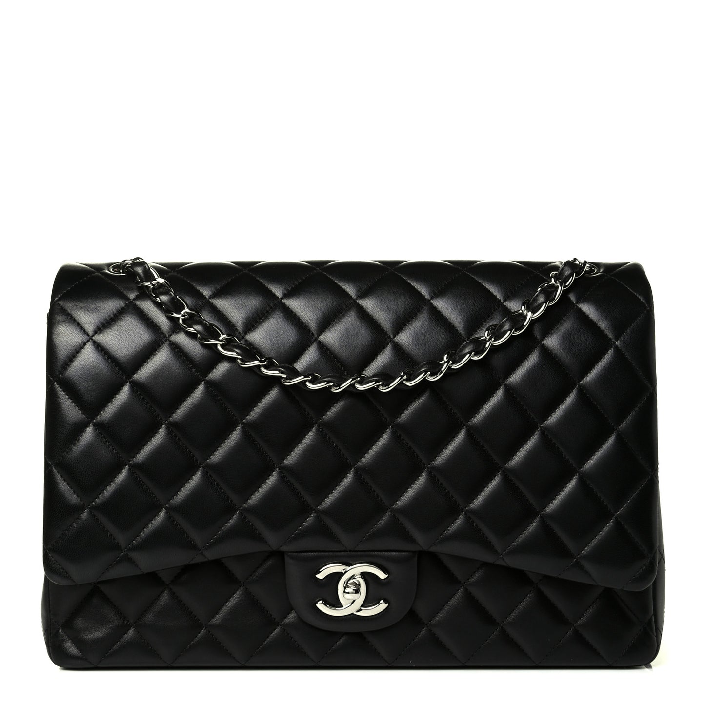 Lambskin Quilted Maxi Double Flap Black