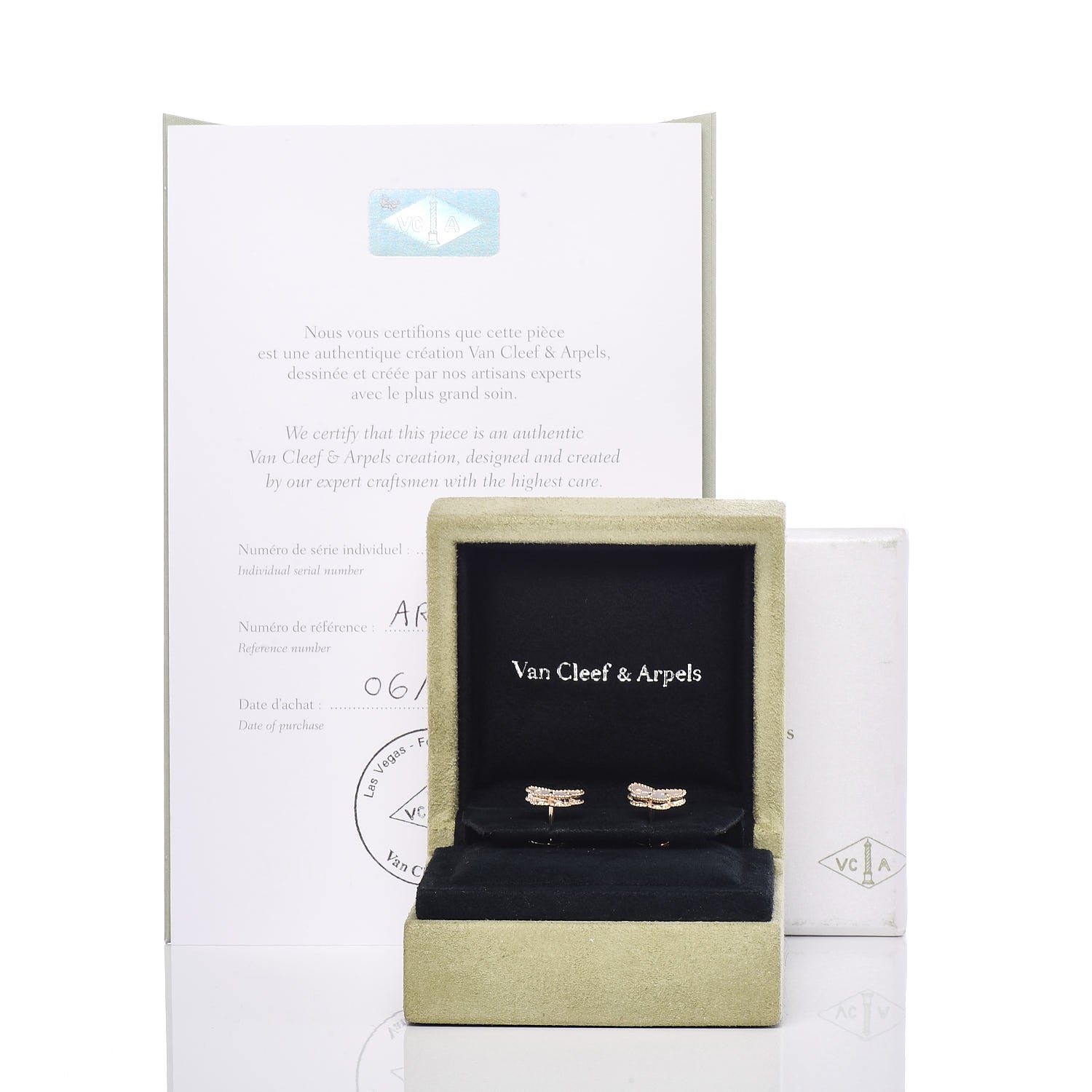 Van Cleef & Arpels 18K Yellow Gold Mother of Pearl Sweet Alhambra Butterfly Earrings 7 of 7