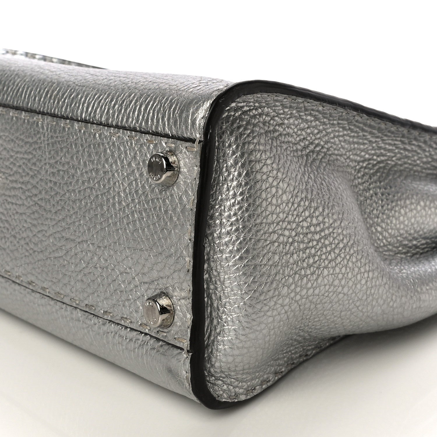 Fendi Cuoio Romano Lux Selleria Medium Peekaboo Iconic Satchel Argento 6 of 11