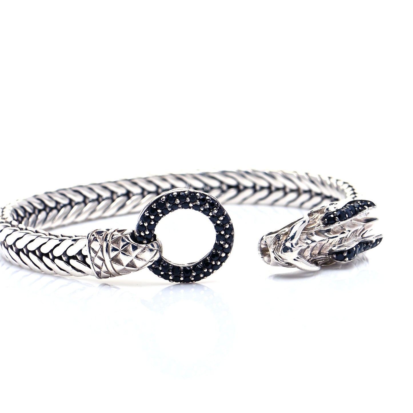 Sterling Silver Black Sapphire Legends Naga Station Bracelet