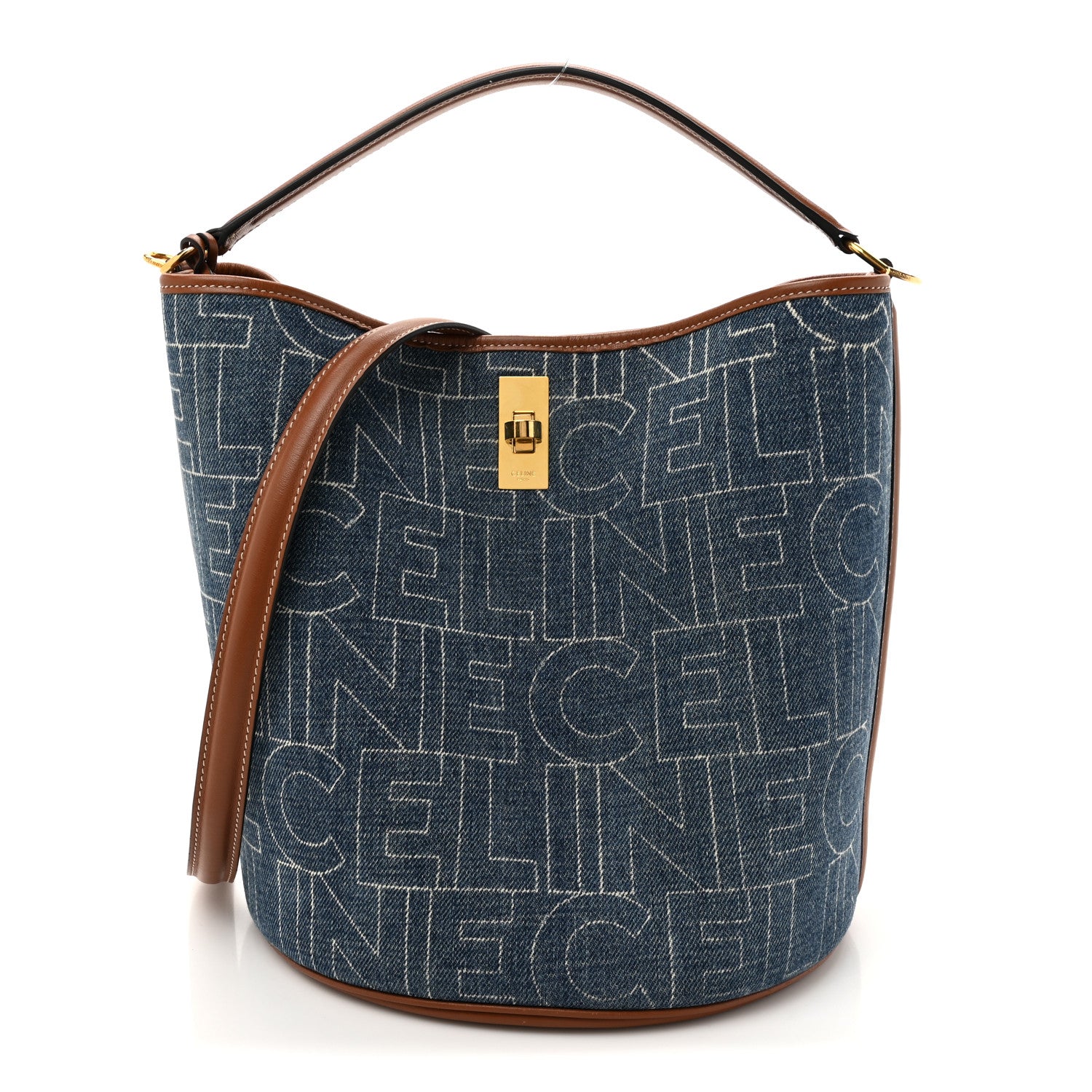 Celine Denim Calfskin Logo Bucket 16 Bag Blue 1 of 15