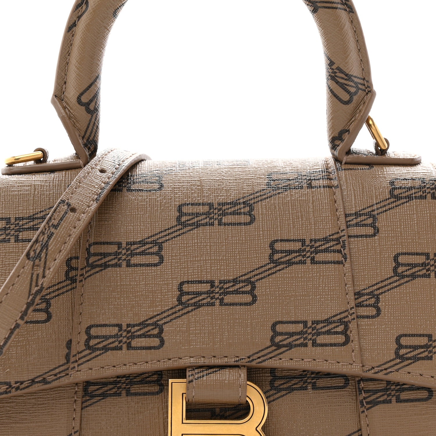 Balenciaga Coated Canvas BB Monogram Hourglass Top Handle Bag XS Beige Brown 9 of 11