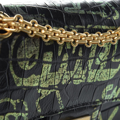 Chanel Calfskin Crocodile Embossed Graffiti 2.55 Mini Cocodile Reissue Flap Black Pink 9 of 11