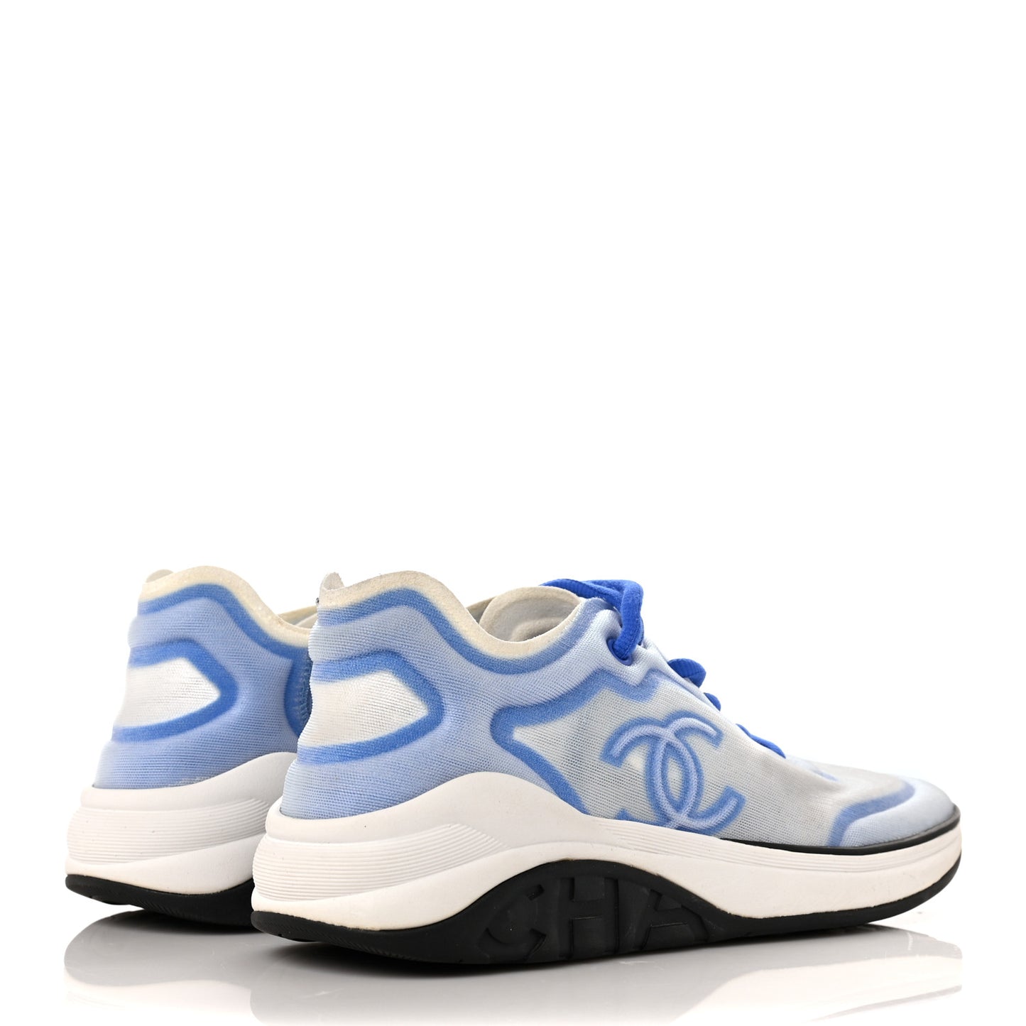Calfskin Mesh Lycra Women's Logo Sneakers 38.5 White Blue