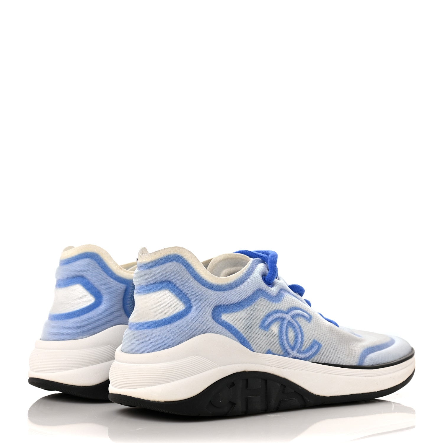 Chanel Calfskin Mesh Lycra Women's Logo Sneakers 38.5 White Blue 4 of 7