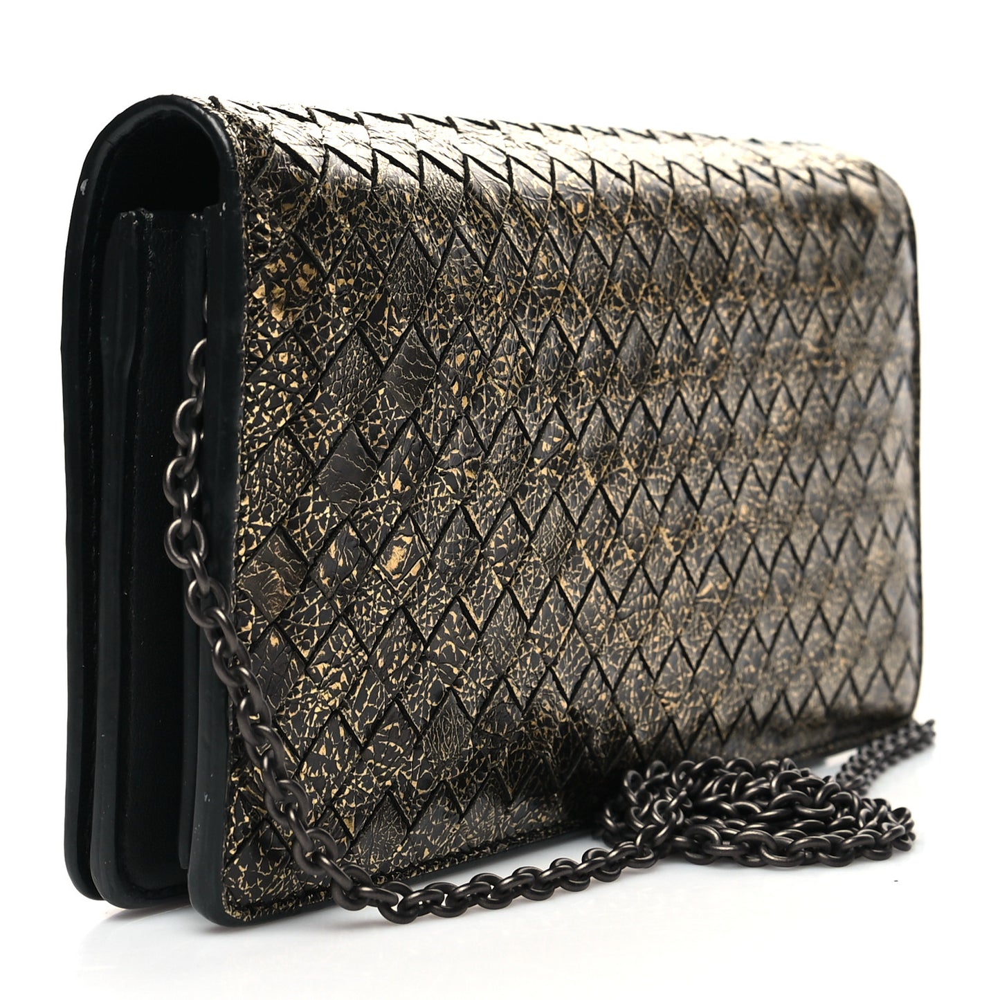 Metallic Nappa Intrecciato Chain Wallet Gold