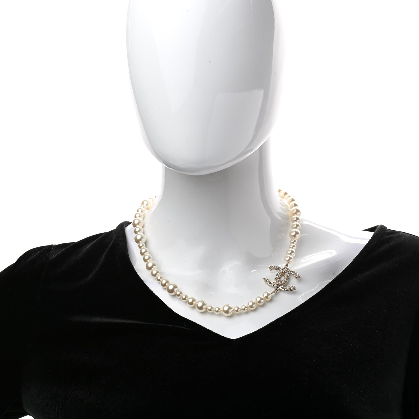 Pearl Crystal CC Camellia Short Necklace Gold