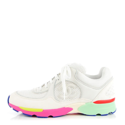Chanel Suede Calfskin CC Sneakers 37 Pink Green 1 of 8