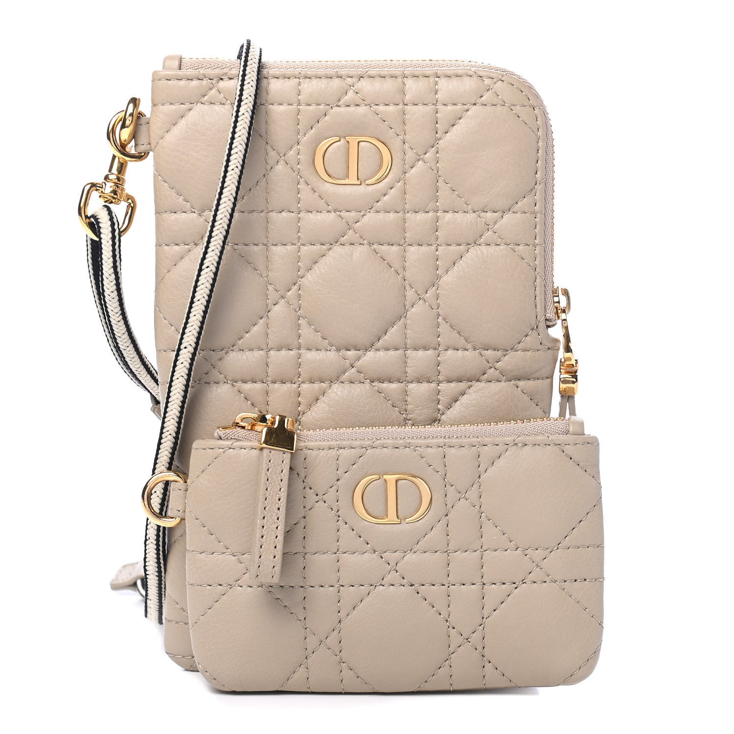 Supple Calfskin Cannage Caro Multifunctional Pouch Beige
