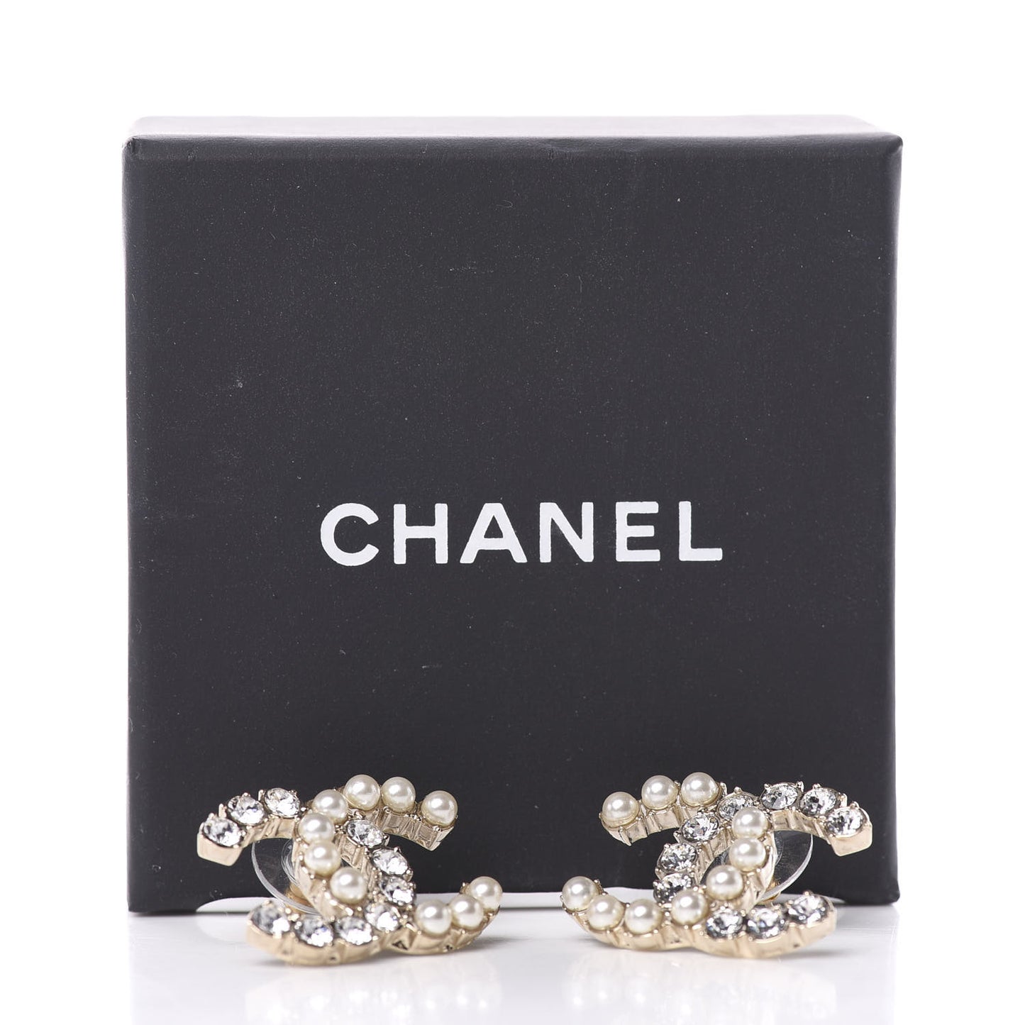 Crystal Pearl CC Dazzling Domino Earrings Gold