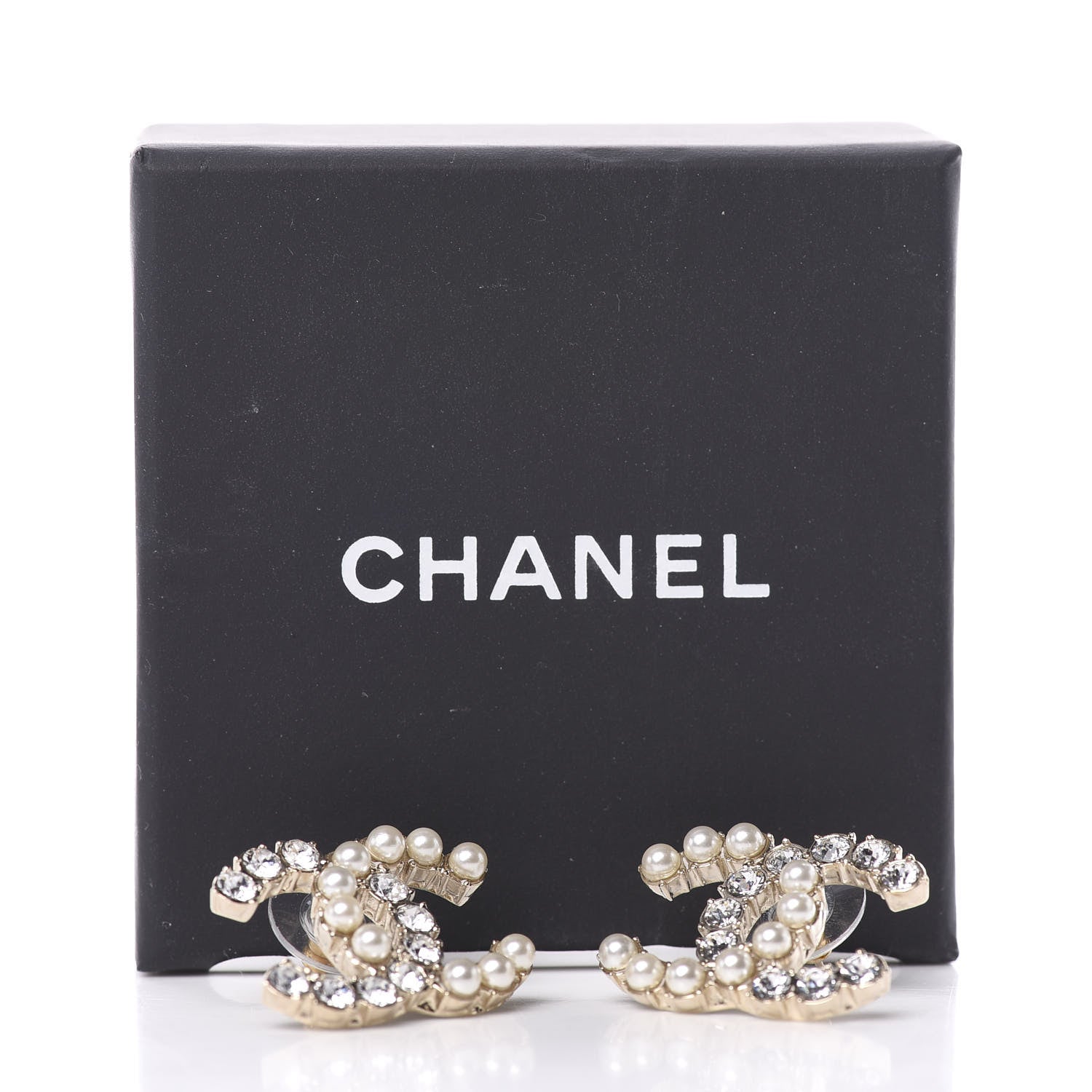 Chanel Crystal Pearl CC Dazzling Domino Earrings Gold 5 of 5