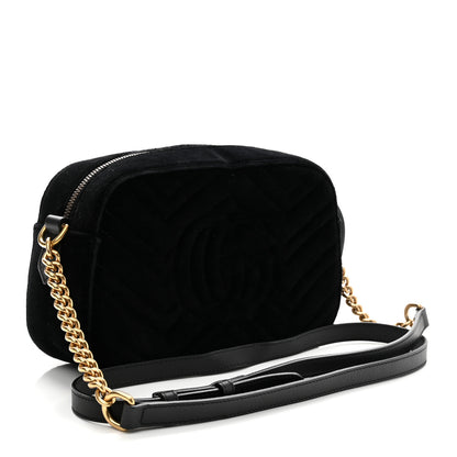 Gucci Velvet Matelasse Small GG Marmont Chain Shoulder Bag Black 3 of 11