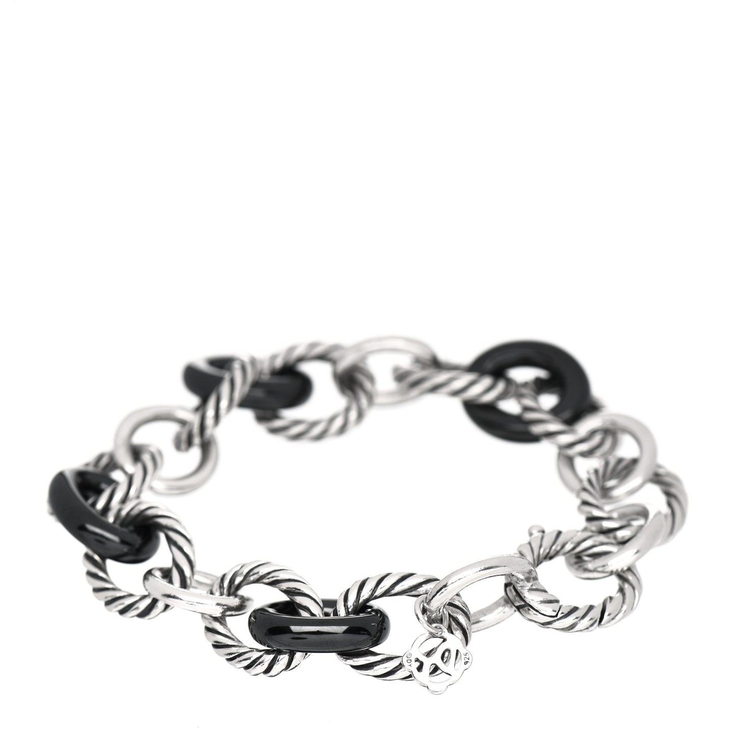Sterling Silver Ceramic 13mm Large Oval Link Bracelet Black