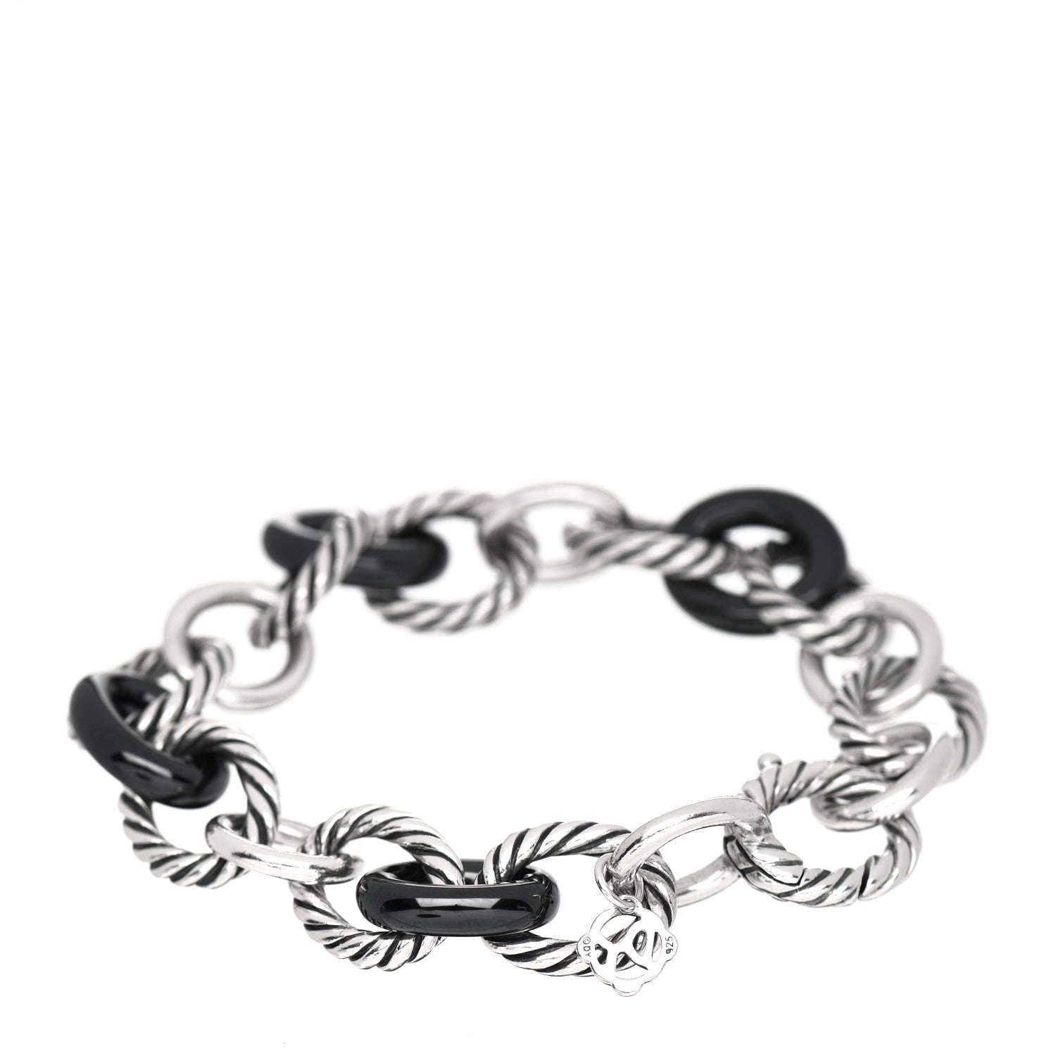 David Yurman Sterling Silver Ceramic 13mm Large Oval Link Bracelet Black 3 of 4