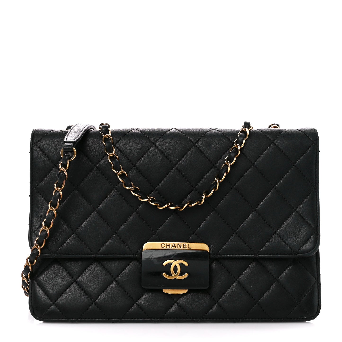Sheepskin Quilted Large Beauty Lock Flap Black