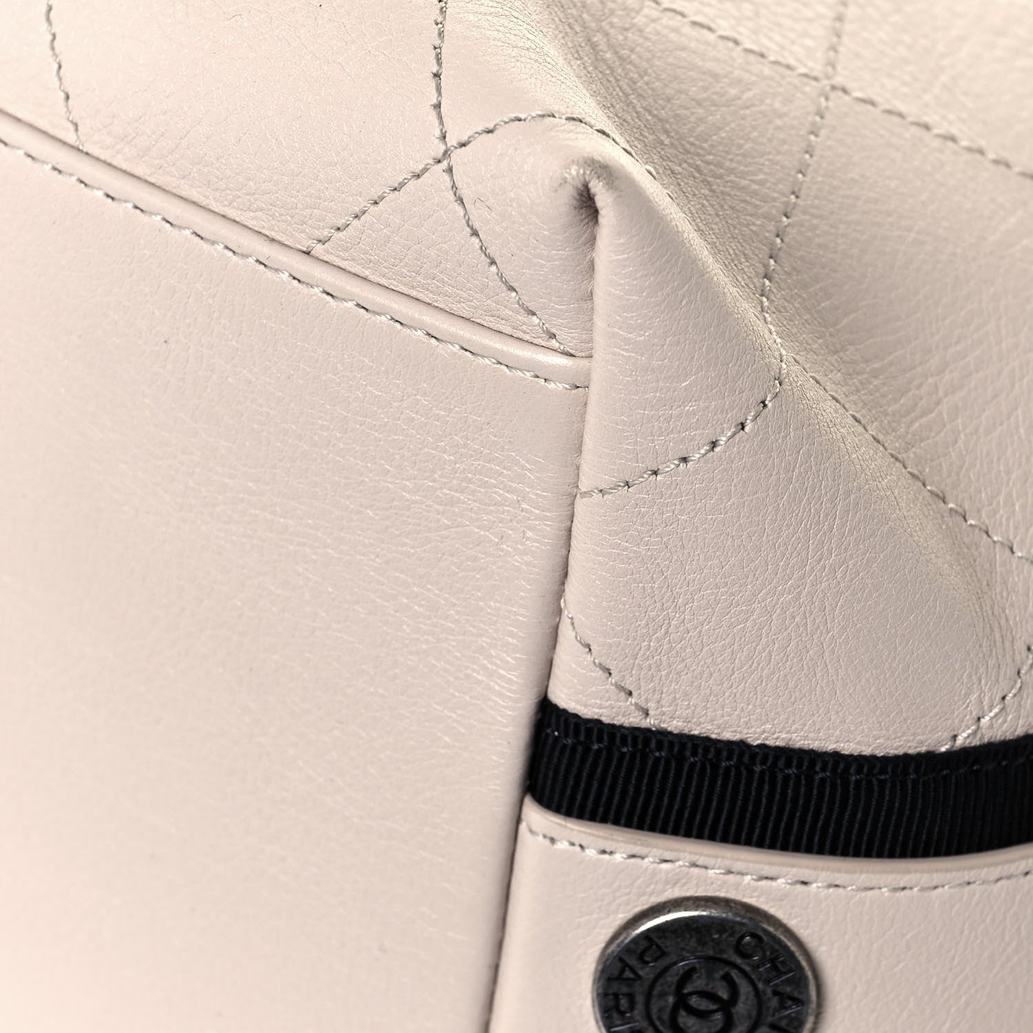 Chanel Calfskin Stitched Large Button Up Hobo Ivory Black 12 of 19