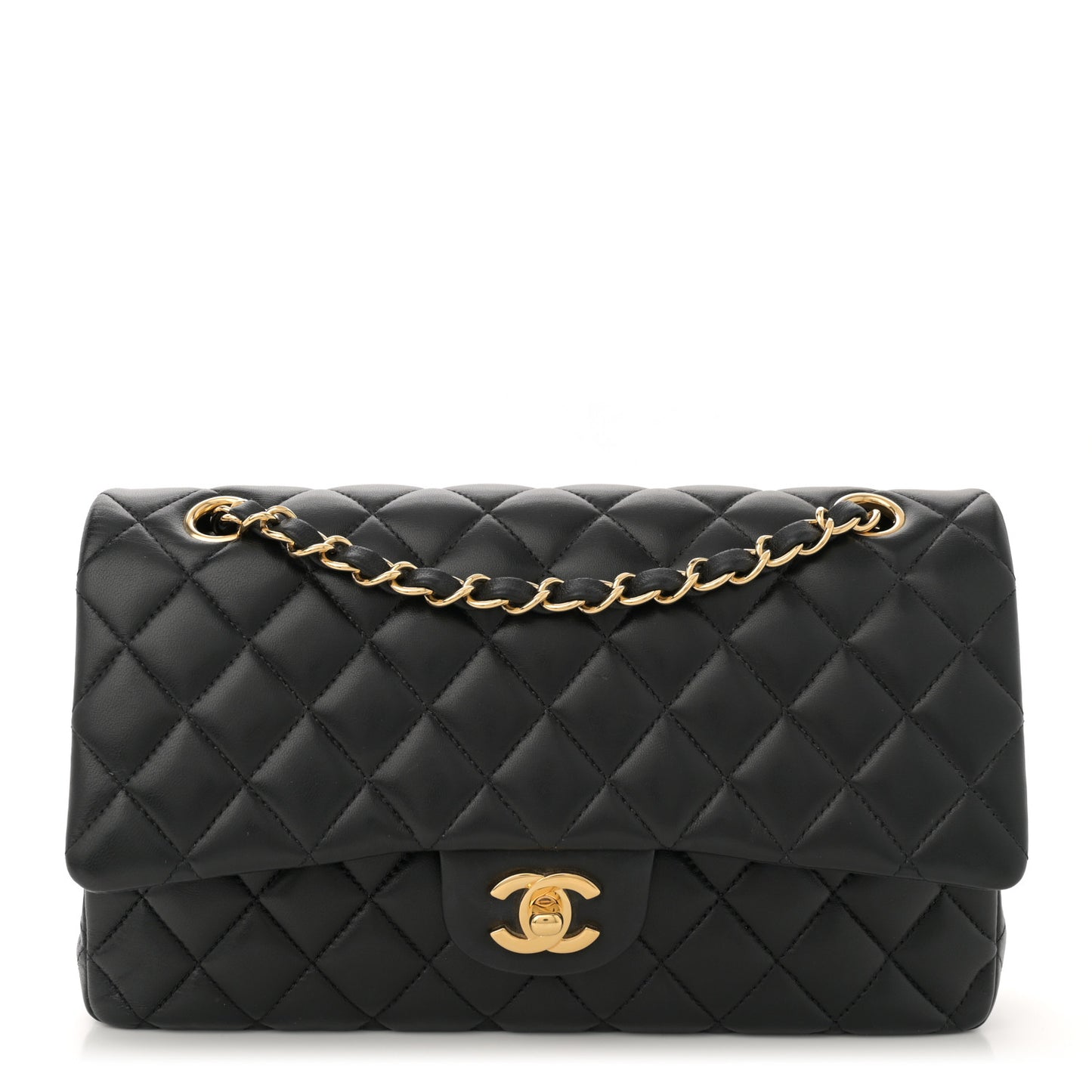 Lambskin Quilted Medium Double Flap Black