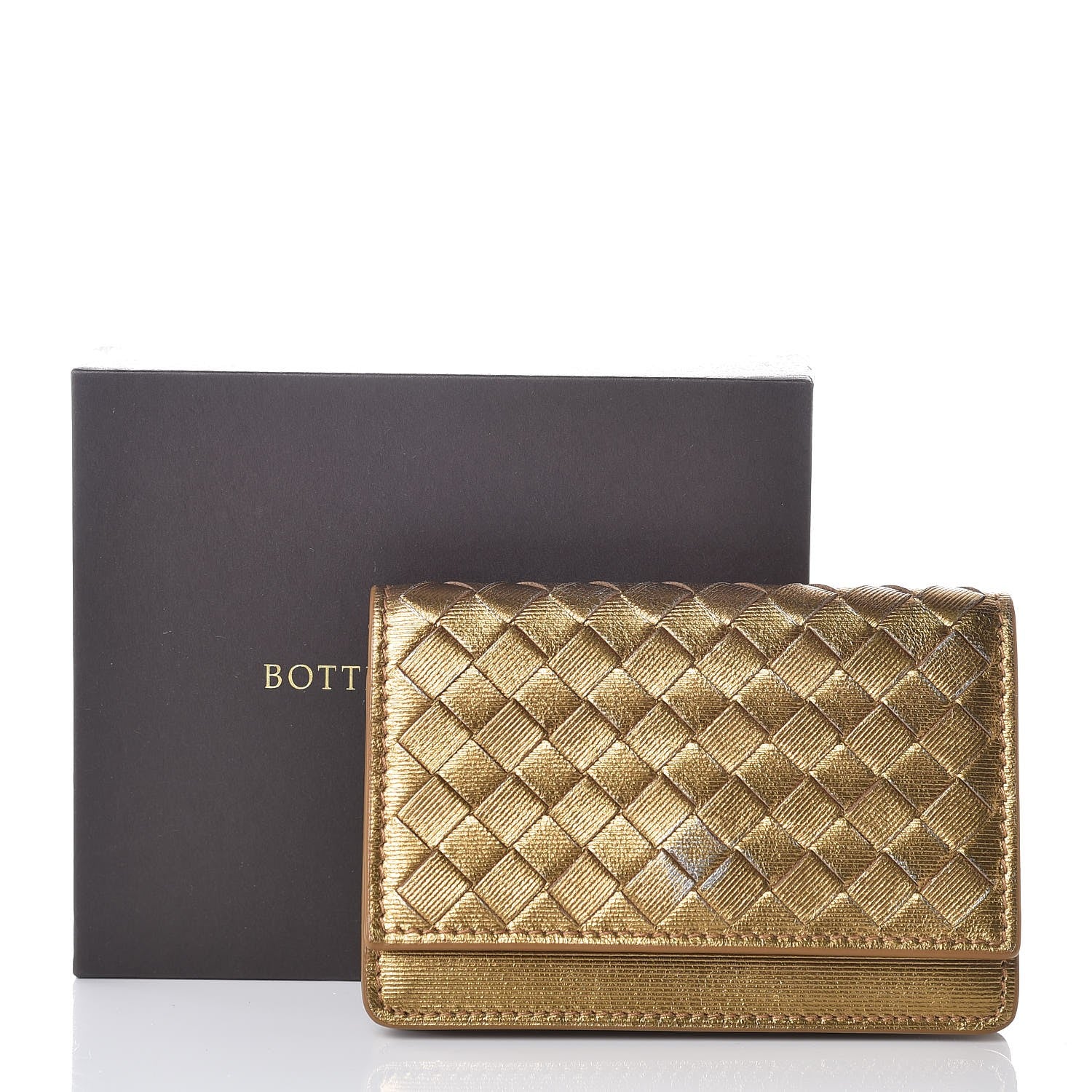 Bottega Veneta Metallic Intrecciato Grosgrain Card Case Dark Gold 11 of 11