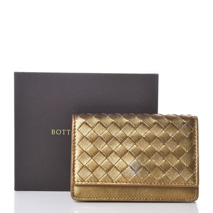 Bottega Veneta Metallic Intrecciato Grosgrain Card Case Dark Gold 11 of 11