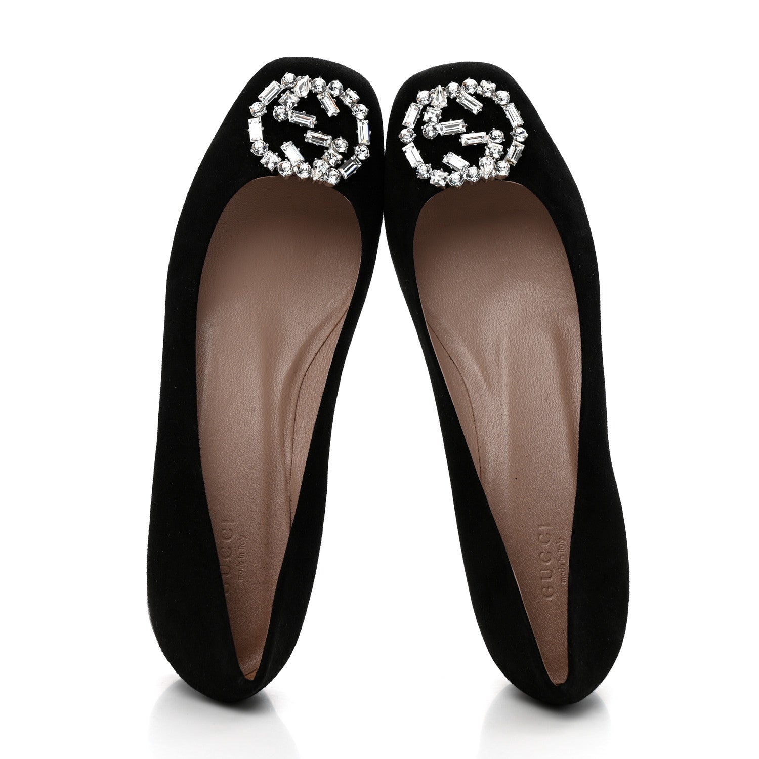 Gucci Suede Crystal Interlocking G Low Heel Pumps 39 Black 2 of 9