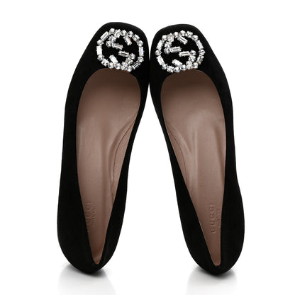 Gucci Suede Crystal Interlocking G Low Heel Pumps 39 Black 2 of 9