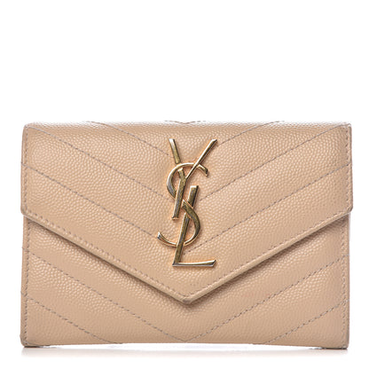 Saint Laurent Grain De Poudre Matelasse Chevron Small Monogram Envelope Wallet Nude Powder 1 of 13