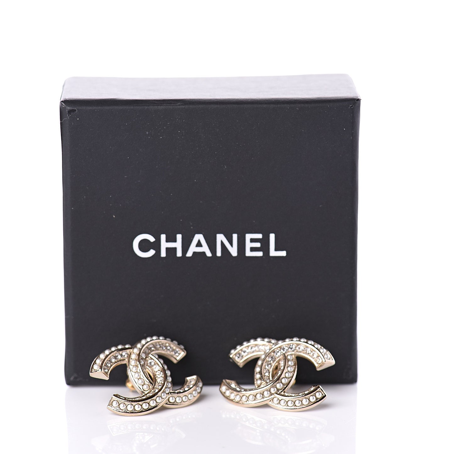 Pearl Crystal CC Earrings Gold
