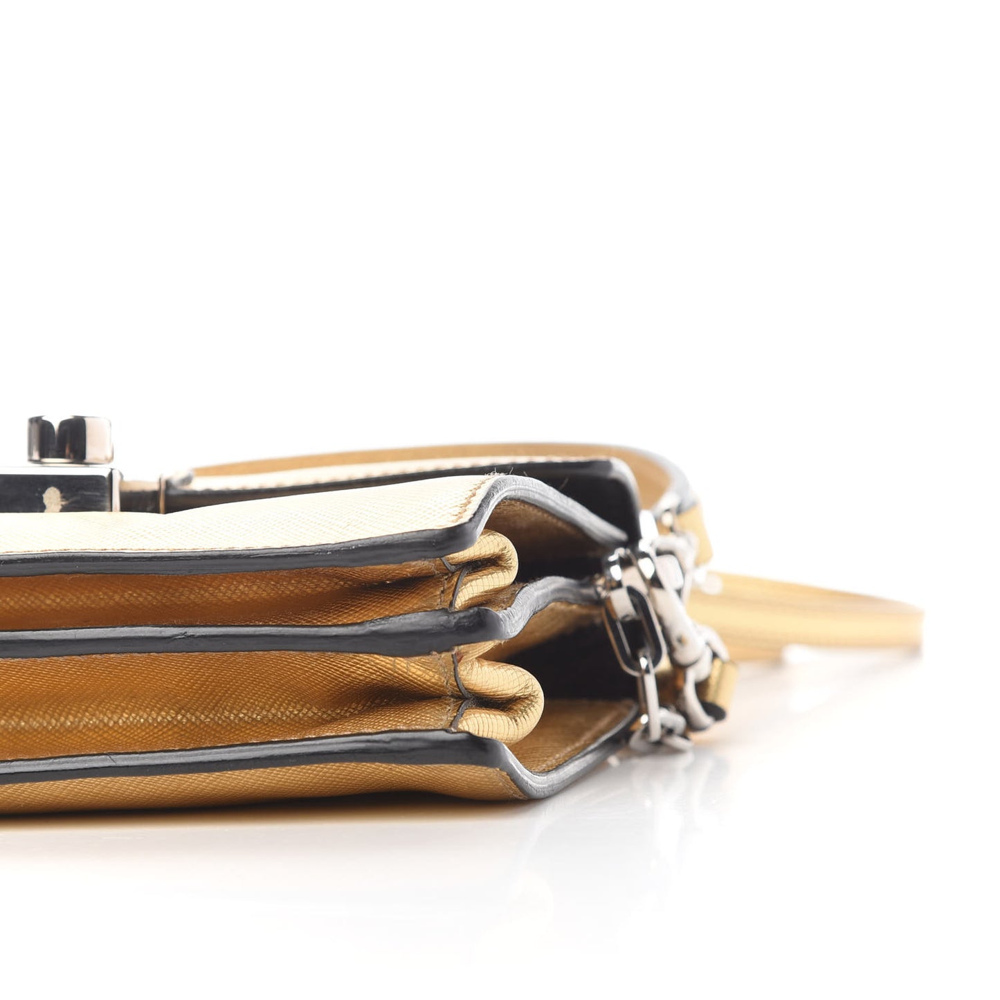Metallic Saffiano Lux Sound Crossbody Bag Platino