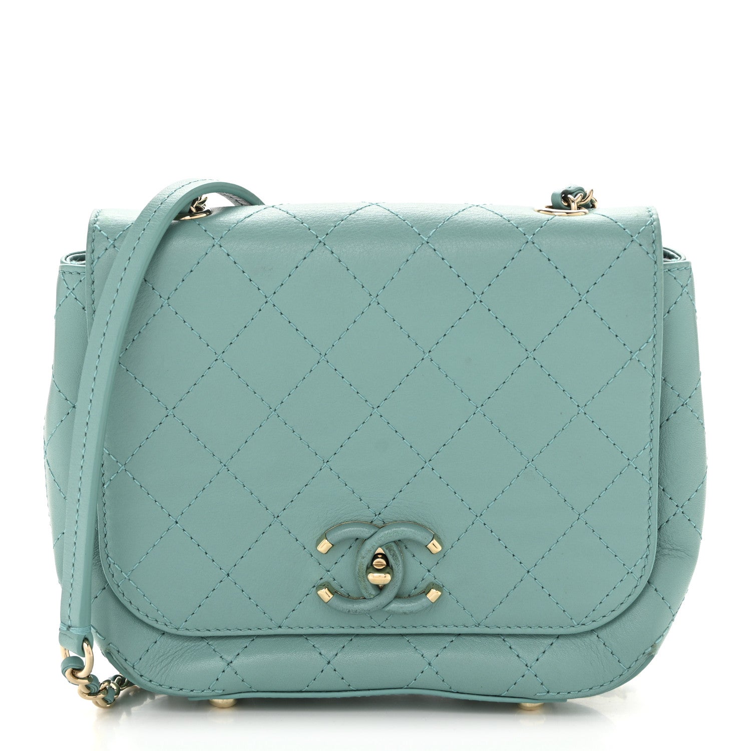 Chanel Calfskin Stitched Small Covered CC Flap Bag Green 1 of 14