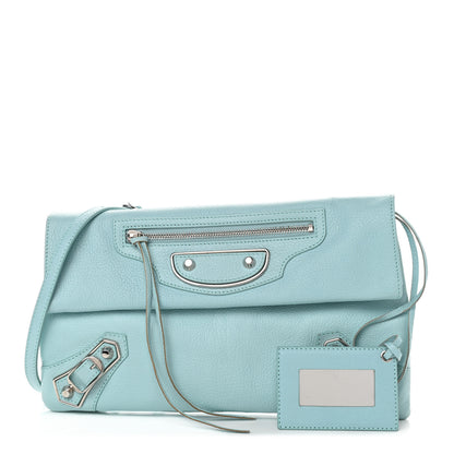 Balenciaga Chevre Silver Metallic Edge Hardware Envelope Clutch Bleu Maldives 1 of 12