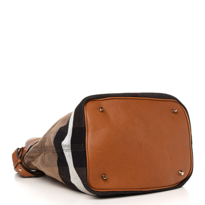 Burberry Grainy Calfskin Canvas Mega Check Medium Ashby Tassel Hobo Saddle Brown 4 of 12