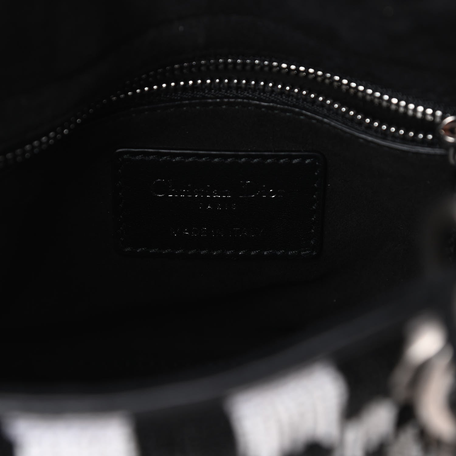 Christian Dior Calfskin Beaded Fringe Checkered Mini Lady Dior Black White 7 of 8
