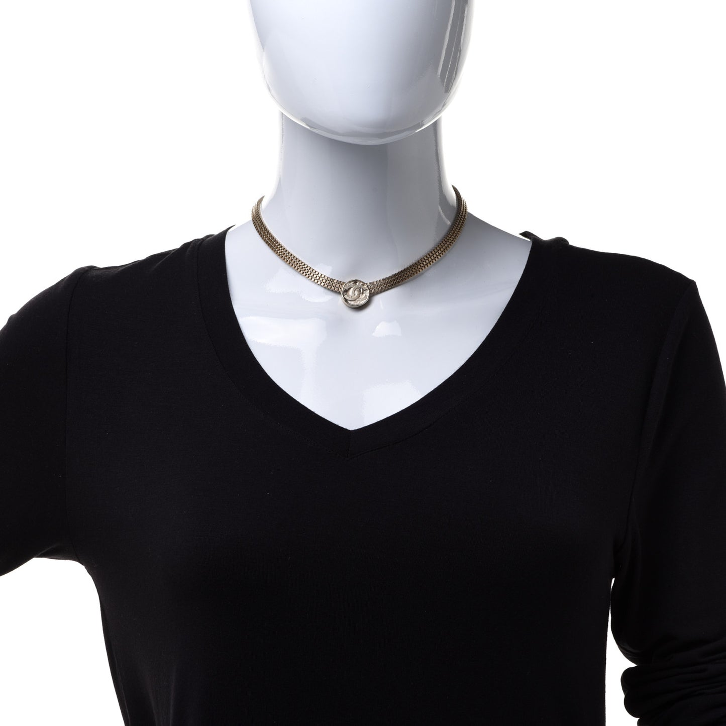Metal Chain Link CC Medallion Choker Necklace Gold