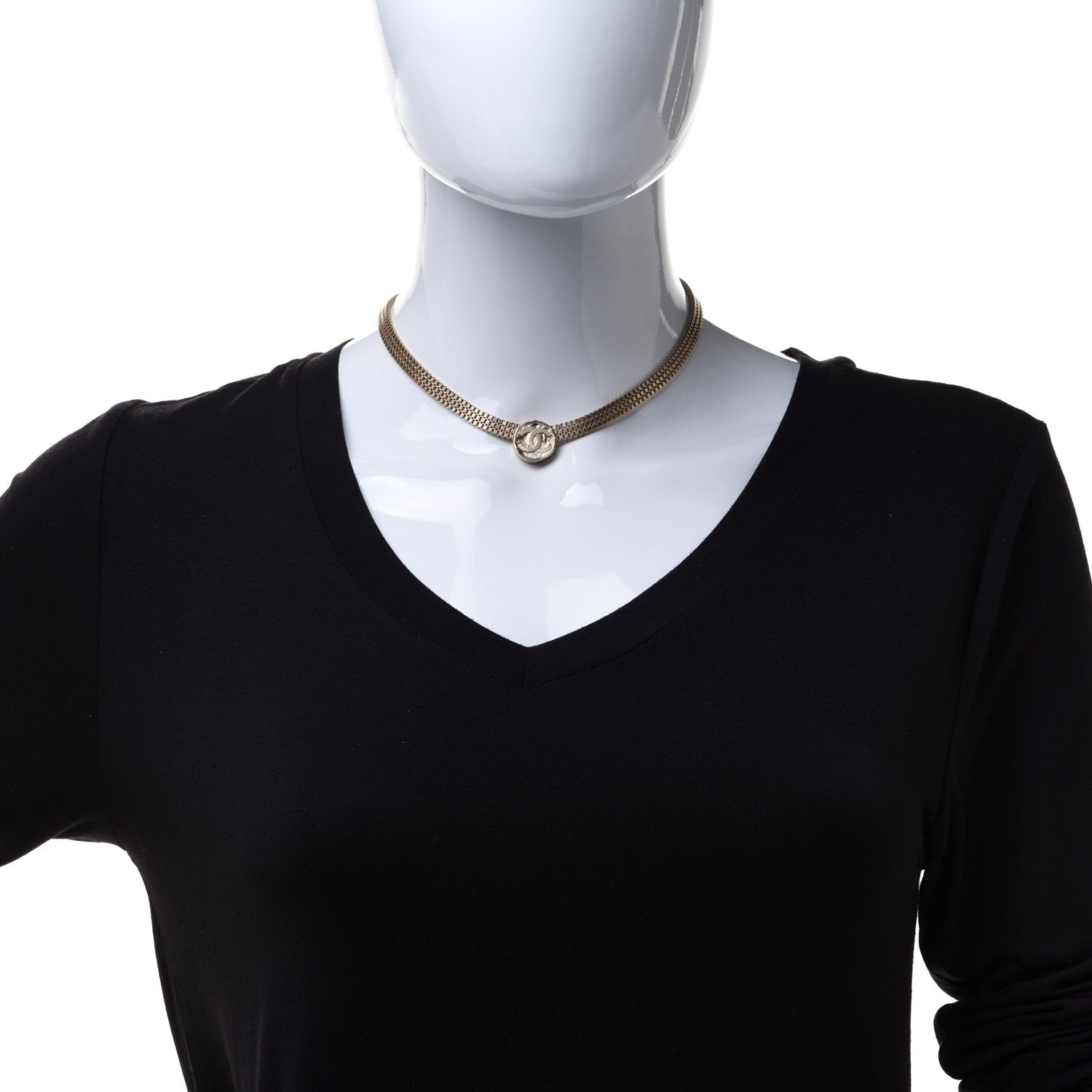 Chanel Metal Chain Link CC Medallion Choker Necklace Gold 2 of 6
