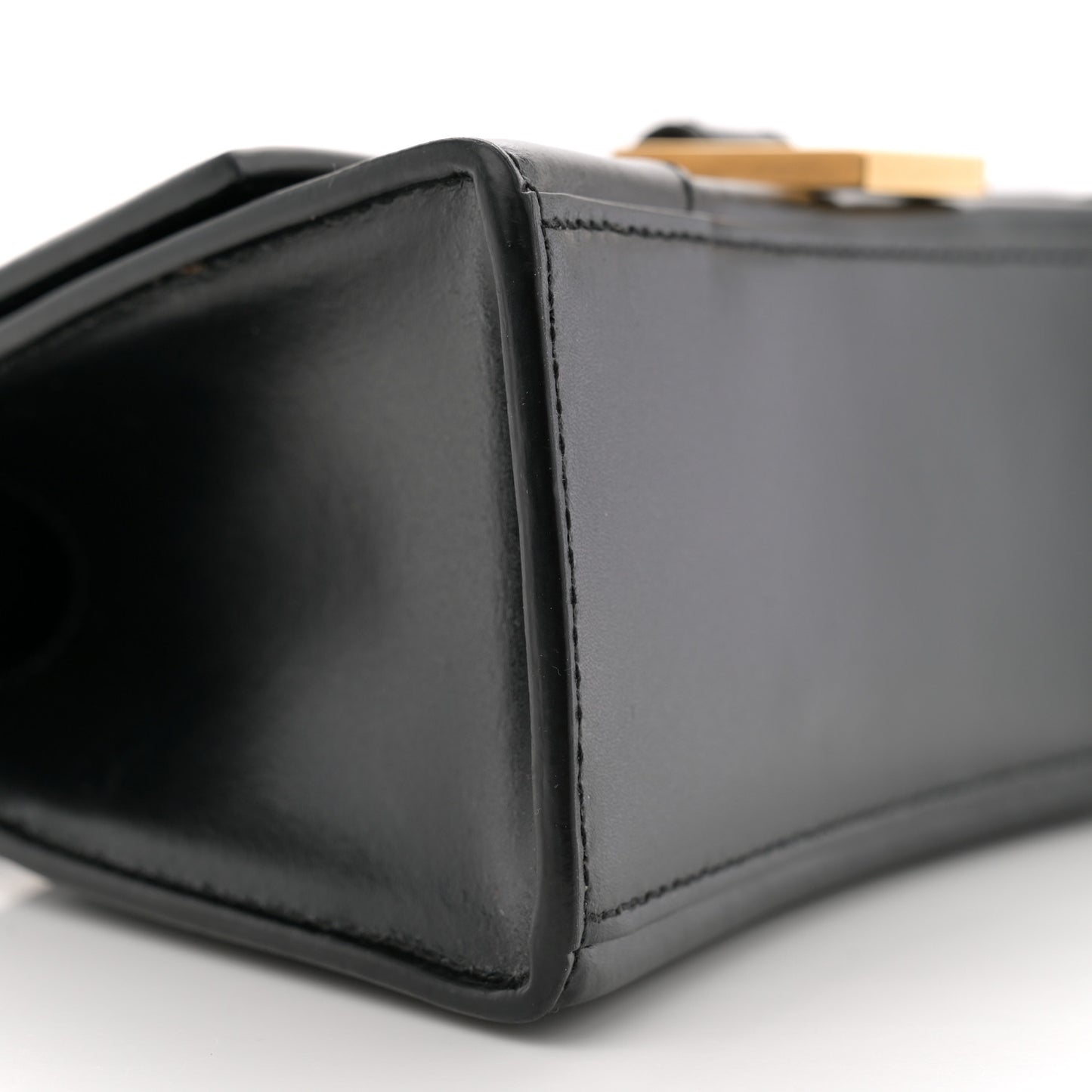 Shiny Box Calfskin Hourglass Top Handle Bag XS Black