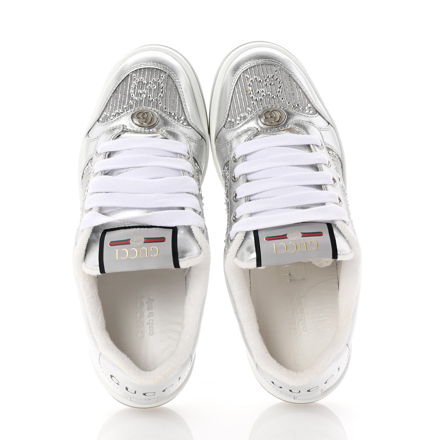 Metallic Nappa Silk Crystals Womens Screener Sneakers 36.5 Silver Light Grey