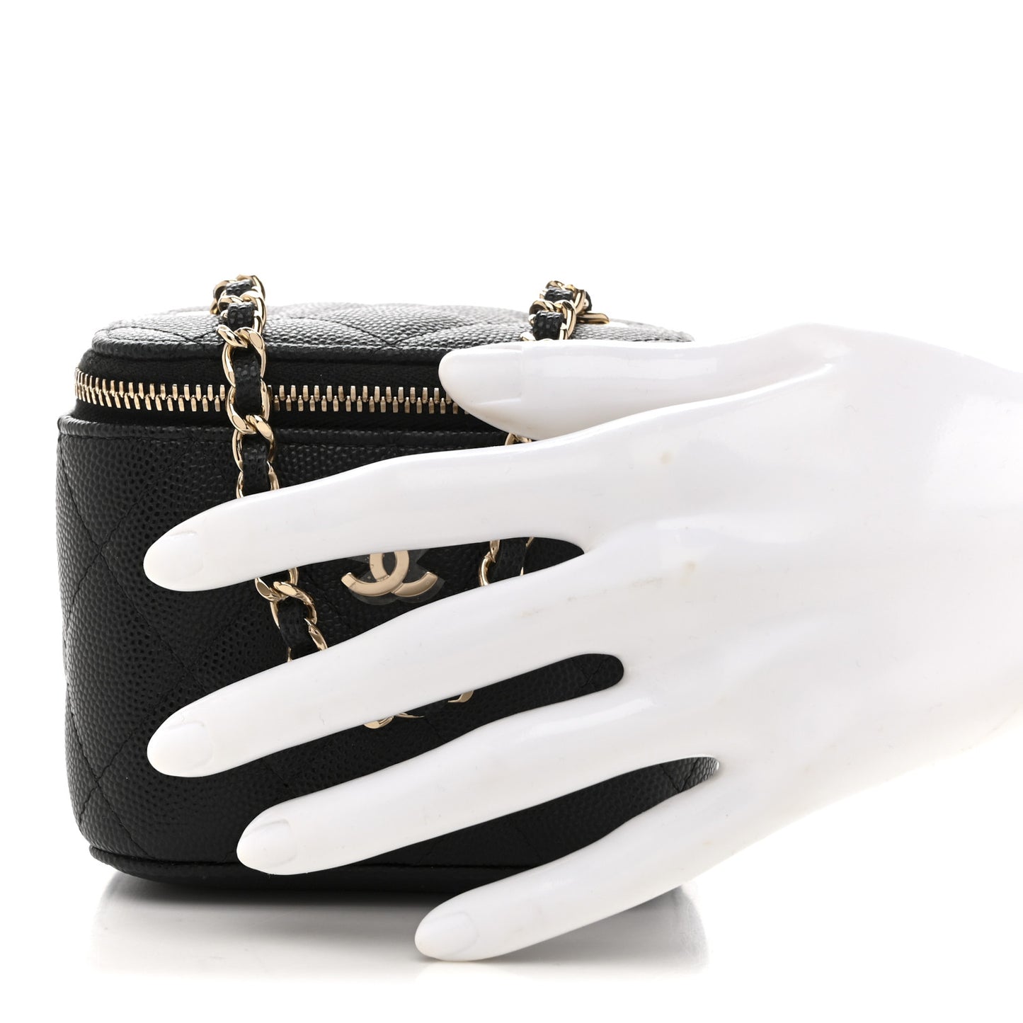 Caviar Quilted Mini Vanity Case With Chain Black