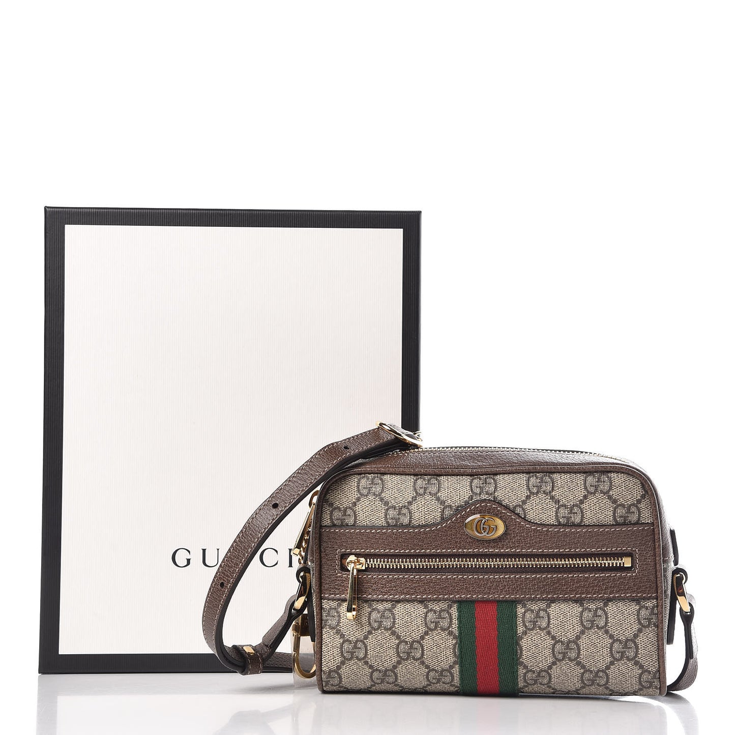 GG Supreme Monogram Web Mini Ophidia Shoulder Bag Brown