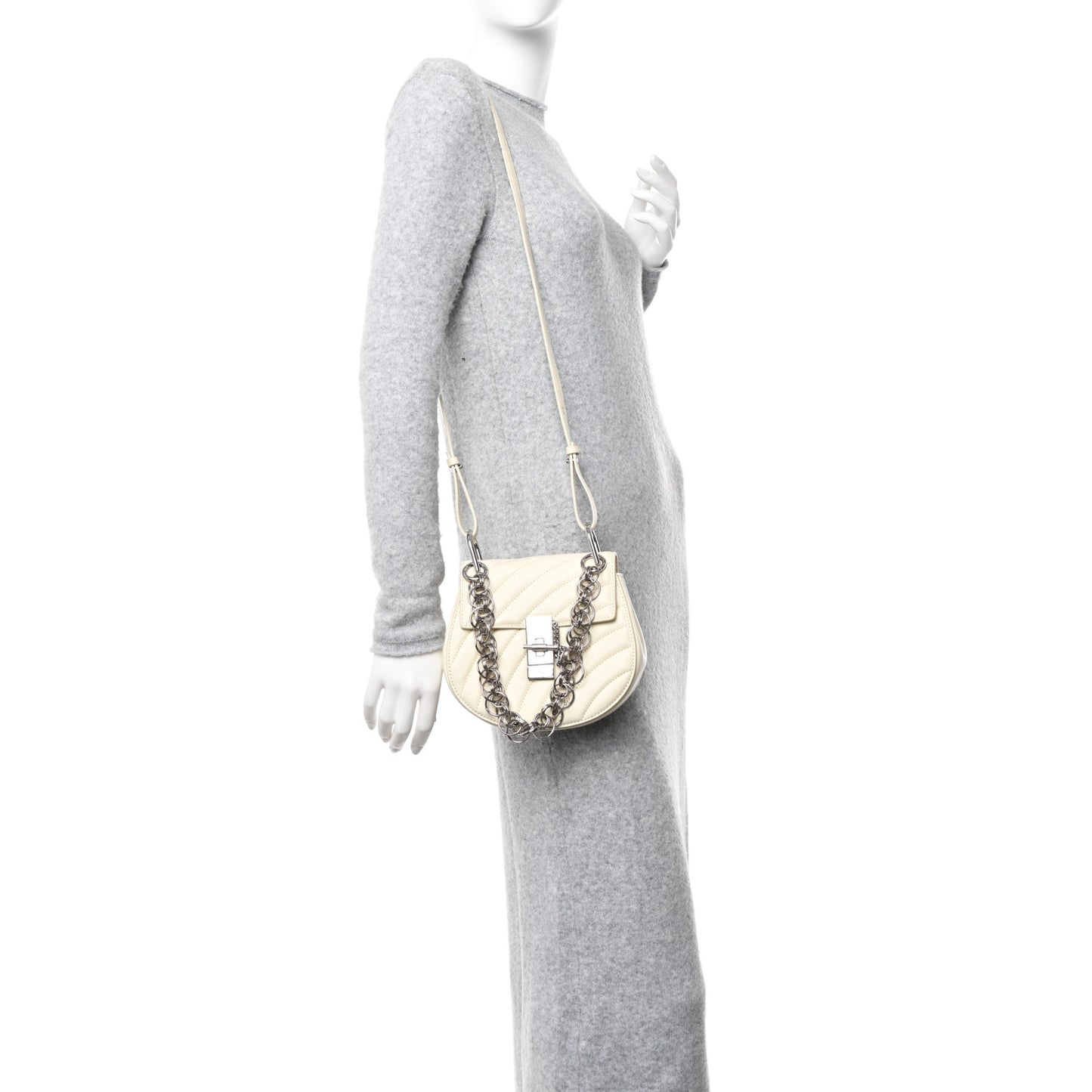 Calfskin Quilted Mini Drew Bijou Shoulder Bag Natural White