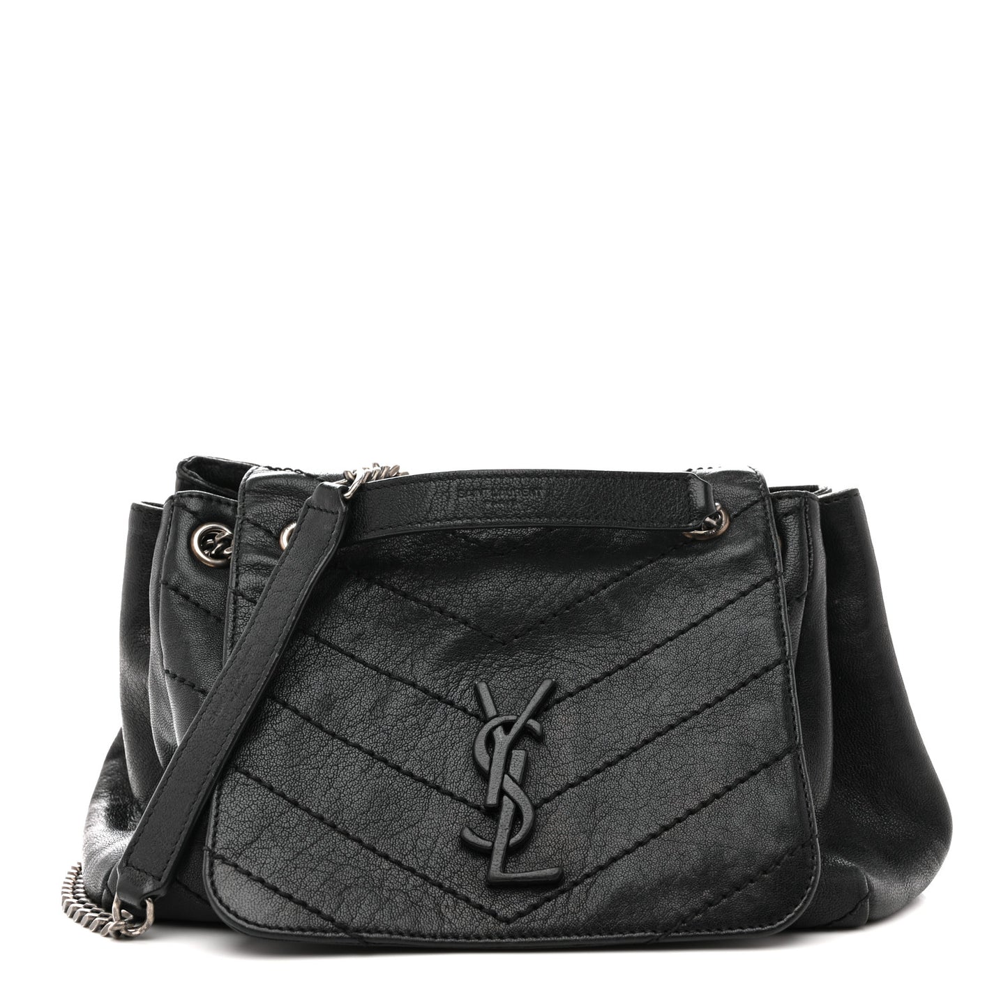 Pebbled Lambskin Chevron Monogram Small Nolita Black