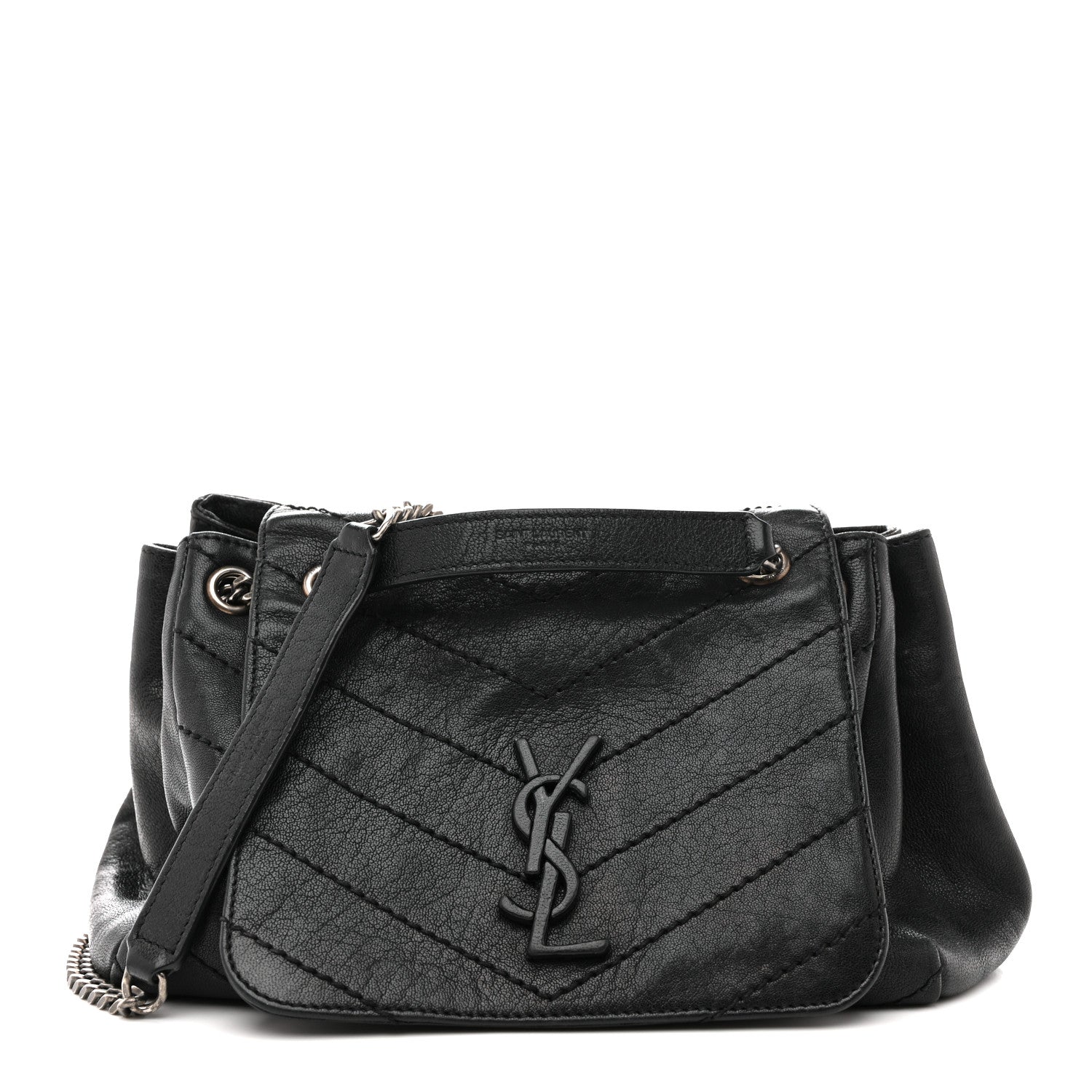 Saint Laurent Pebbled Lambskin Chevron Monogram Small Nolita Black 1 of 15