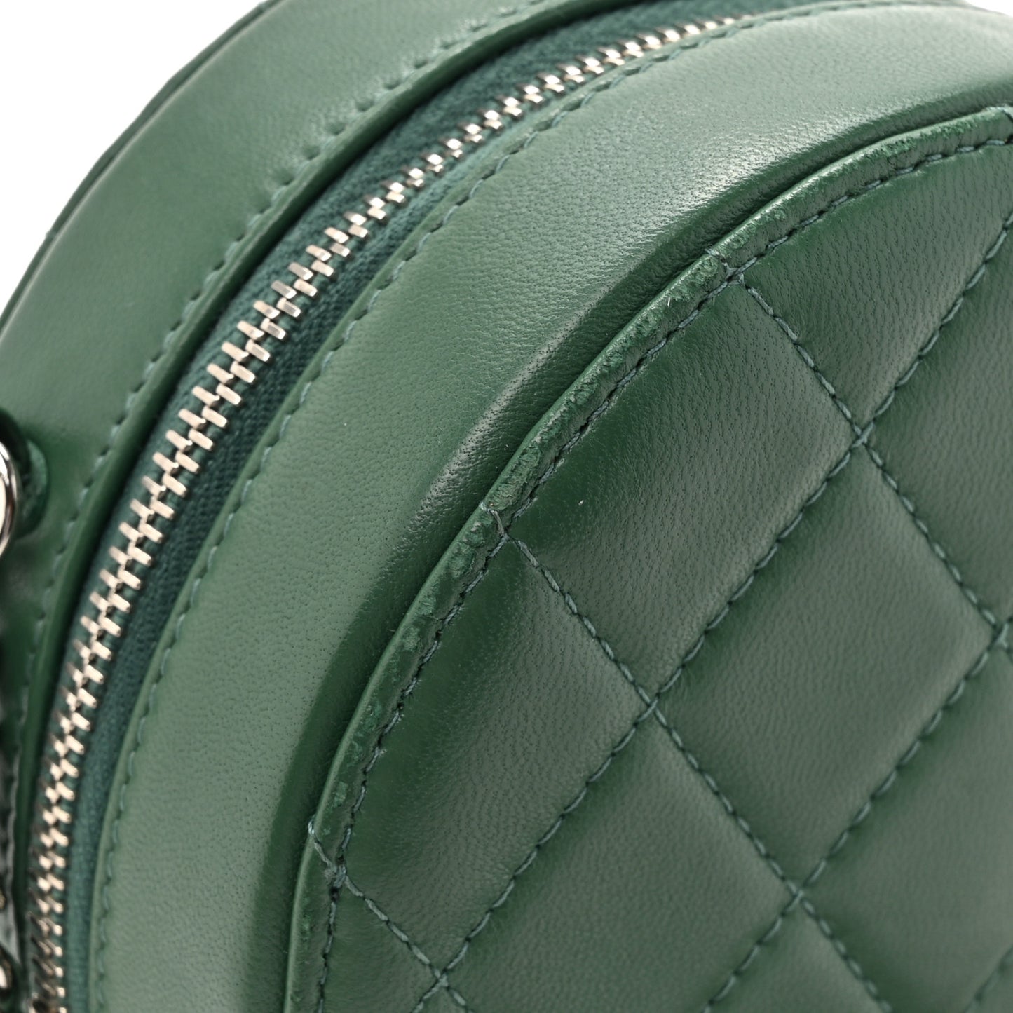 Lambskin Quilted Round Clutch With Chain Green