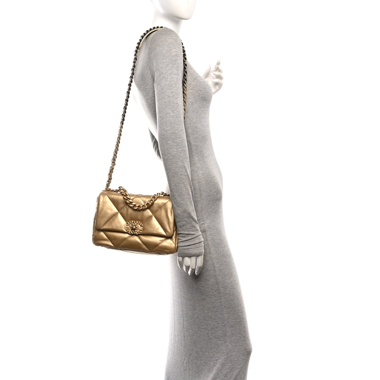 Chanel Metallic Goatskin Quilted Medium Chanel 19 Flap Gold 2 of 12