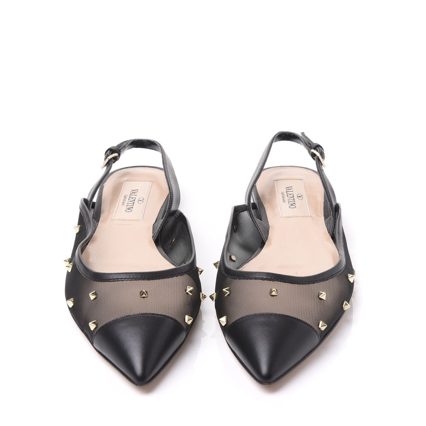 Mesh Shining Rockstud Slingback Flats 35.5 Black