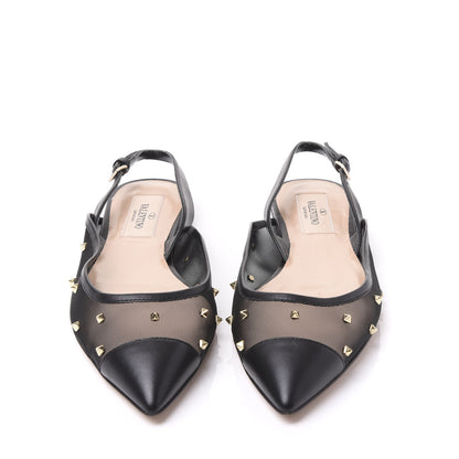 Valentino Garavani Mesh Shining Rockstud Slingback Flats 35.5 Black 3 of 8